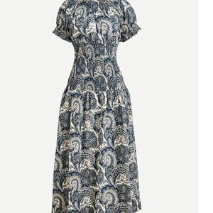 J Crew Dress Medium Midi Smocked cotton poplin dress in Ratti® midnight paisley